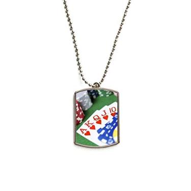 Imagem de Colar com pingente para animais de estimação de corrente de aço inoxidável com foto de pôquer de jogar, corações desalinhados