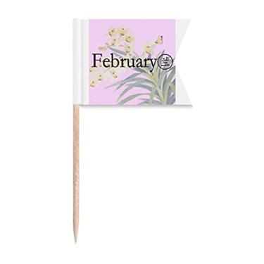 Imagem de Elegante Orquídea Fevereiro Design Padrão de Palito de Dente, Marcação de Rotulagem para Bolo Festa Prato de Queijo