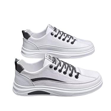 Imagem de bestgift Sapatos de Couro para Homens Couro Confortável Todos os Sapatos de Fósforo Sapatos de Sola Macia Confortável Baixo Renda Superior Casual Branco 41.5