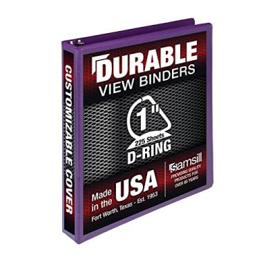 Imagem de Samsill Fichário durável de 3 anéis feito nos EUA, fichário de anel D de 2,5 cm, comporta 225 folhas, capa de visualização transparente personalizável, ameixa