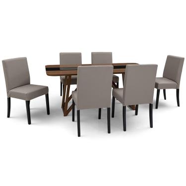 Imagem de Conjunto Mesa de Jantar com 6 Cadeiras Desmontáveis Herval Indy, Amêndoa e Bege