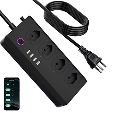 Imagem de UseeLink Alexa Tomada Inteligente Protetor Eletronico,Tuya Wi-Fi Filtro de Linha 4 Individuais Disjuntores 10A Plugue,4 Tomada Carregador 2.1A USB,Smart Energia Tomadas Plug(Protetor Eletrônico)