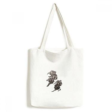 Imagem de Bolsa de lona estilo cinco Goblins Monster estilo chinês bolsa de compras casual bolsa de mão