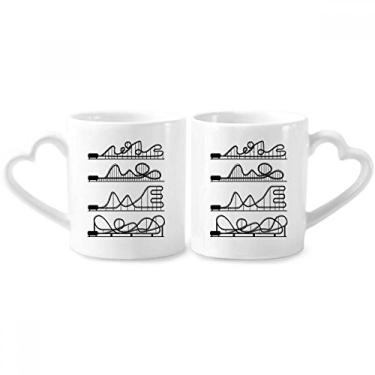 Imagem de Conjunto de canecas de porcelana para casal com desenho de porta-copos pretos de parque de diversões e alça de coração