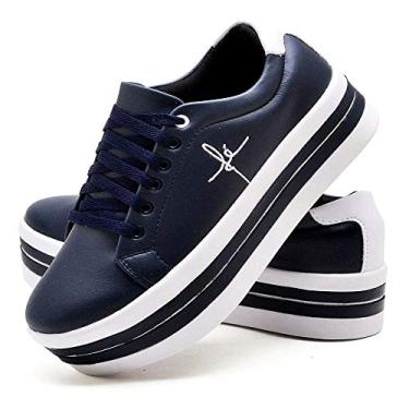 Imagem de Tênis Feminino Bordado Fé Salto Plataforma Anabela Macio Cor:Azul Marinho;Tamanho:34