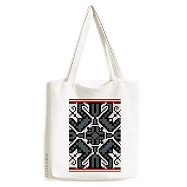 Imagem de Bolsa de lona estilo rússia textura cinza padrão country sacola sacola de compras bolsa casual bolsa de mão