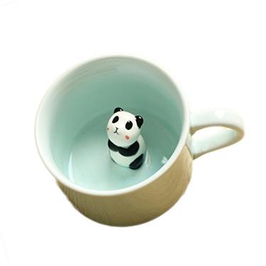 Imagem de ZaH Caneca 3D animal dentro do copo desenho animado cerâmica estatueta xícara de chá para meninos meninas crianças mulheres homens caneca de café (236 ml Panda)
