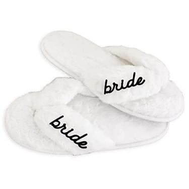 Imagem de Chinelos de noiva, chinelos de casamento, chá de panela, presente para a futura noiva, chinelos de festa de noiva felpudos, Branco, One Size