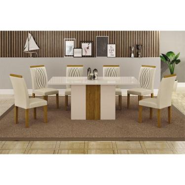 Imagem de Sala de Jantar Mesa 160cm 6 Cadeiras Doha Off/Freijó Decor