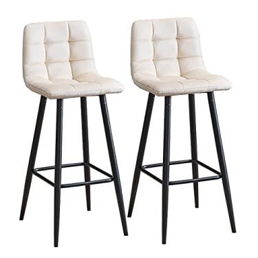 Imagem de Cadeiras de sala de jantar cadeiras de sala de jantar tamboretes de bar elegantes cadeiras de balcão de cozinha conjunto de 2 cadeiras de bar de pequeno-almoço em veludo com pernas e encosto de metal, tamboretes altos para ilha