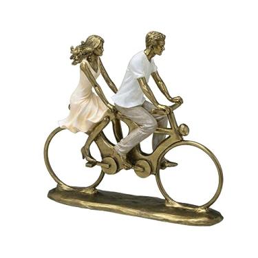 Imagem de Escultura Decorativo Romantica Casal na Bike em Resina 28cm