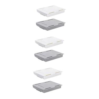 Imagem de Amosfun 6 Peças De Mesa Autoadesiva Cinza Suporte De Lápis Autoadesivo A Bandeja De Casa Corrediça De Pendurar Escondida Gaveta De Escritório Lixeiras De Armazenamento Auto-Livre Cozinha
