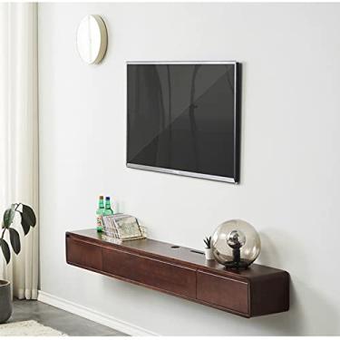 Imagem de JUNNIU Suporte de TV flutuante montado na parede – Prateleira de TV montada na parede com 2 gavetas, console de mídia de madeira centro de entretenimento sob a TV, prateleira de armazenamento multimídia de 120 cm para casa e escritório, fácil de colocar