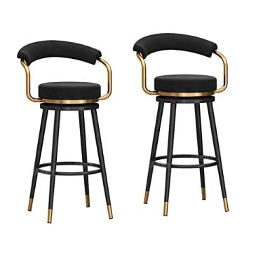 Imagem de Cadeiras de jantar cadeiras de sala de jantar conjunto de 2 bancos de bar de tecido veludo para balcão de café da manhã com encosto, cadeiras de bar giratórias ajustáveis para ilhas de cozinha/bar de casa Tudo está bem