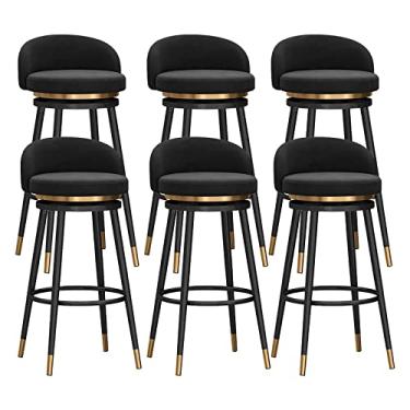 Imagem de Cadeiras de jantar cadeiras de sala de jantar banqueta de bar preto conjunto de 1/2/3/4/6, banco de altura de balcão de veludo cadeira de bar giratória estofada com moldura de metal preto para cozinha ilha sala de jantar pátio tudo é