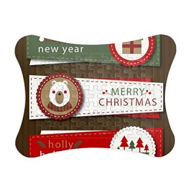 Imagem de Moldura de quebra-cabeça com ilustração de tabuleiro colorido Merry Christmas Decoração de imagem Enfeite de jogo de quebra-cabeça