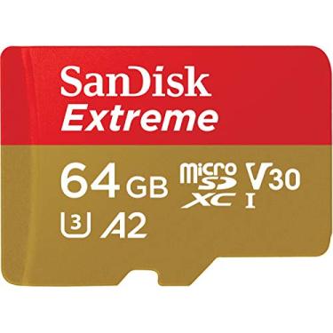 Imagem de Sandisk Cartão uhs i microsd extremo 64gb para vídeo 4k em smartphones, câmeras de ação e drones 170mb/s lido, 80mb/s write sdsqxah 064g gn6mn, vermelho/dourado