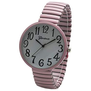 Imagem de Relógio moderno com faixa elástica — rosto grande, movimento japonês (rosa bebê)