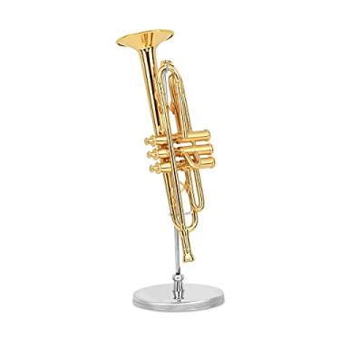 Imagem de Broadway Gifts Trompete dourado com capa e suporte réplica de instrumento musical Mini estatueta de 12,7 cm