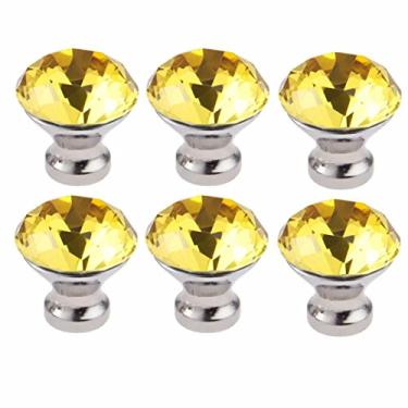 Imagem de Pacote com 6 puxadores de armário de vidro cristal com corte diamante azul celeste puxador de gaveta de armário 30 mm (amarelo)