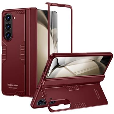 Imagem de Para Samsung Galaxy Z Fold 5 Capa Proteção de dobradiça à prova de choque Armadura robusta Capa fina Suporte oculto Protetor de tela integrado, vermelho, para Samaung Z Fold 5