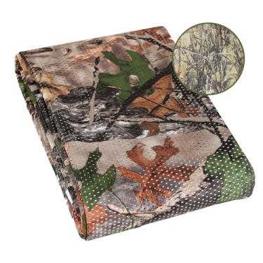 Imagem de Lenotos Tecido de malha de camuflagem dupla face, rede camuflada silenciosa e macia para caça, suporte de árvore, vários tamanhos e cortes (folha e grama seca, 3 m)