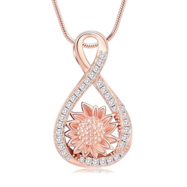 Imagem de Hearbeingt Colar de urna para cinzas cremação memorial infinito girassol crematório urna colar memorial pingente lembrança joia, Aço inoxidável, Sem Pedra Preciosa