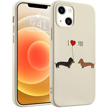 Imagem de Idocolors Capa de telefone de casal de cães para iPhone 15, capa de silicone líquido de animal branco com estampa de cachorro dachshund, desenho animado de borracha macia de gel de corpo inteiro,