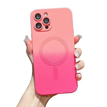Imagem de Owncase Capa de silicone magnética para iPhone 12 Pro Max [funciona com Magsafe] Capa protetora de lente de câmera completa TPU macio gradiente cor anti-queda anti-arranhões à prova de choque para mulheres meninas, rosa vermelho