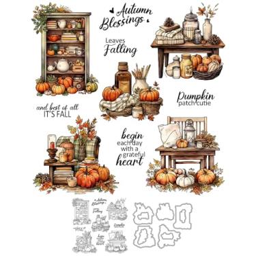 Imagem de Conjunto de carimbos transparentes de outono e matrizes de corte de metal com caixa de envelope para fazer cartões, faça você mesmo, materiais de scrapbook, molde de faca de carimbo de silicone para