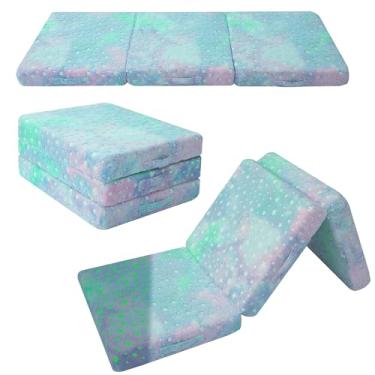 Imagem de MeMoreCool Colchão dobrável para crianças, tapete de cochilo infantil com brilho de 137 x 55 cm para dormir e creche, colchão futon portátil com três dobras