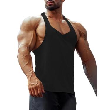 Imagem de Esobo Camiseta regata masculina de ginástica com costas nadador sem mangas, camisetas atléticas para treino seco, Preto, GG