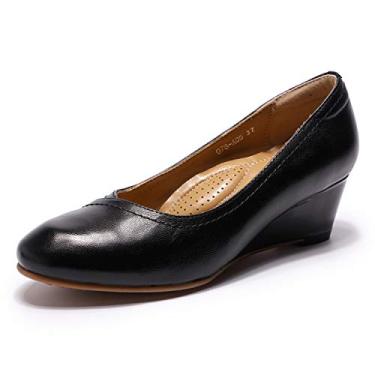 Imagem de Mona flying Sapato feminino de couro, bico fechado, 5 cm, salto médio com suporte de arco, bico redondo, confortável para mulheres e mulheres, Carvão, preto, 40