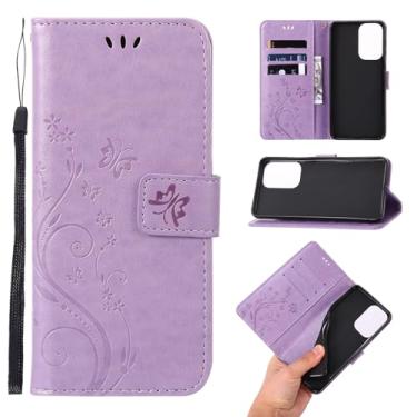 Imagem de Capa carteira compatível com Motorola Moto G 5G 2024 fina porta-cartão de crédito pintada borboleta flor capa protetora durável couro PU capa flip case - roxo claro
