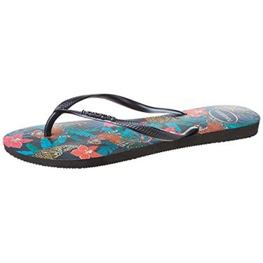 Imagem de Chinelo Slim Tropical, Havaianas, Feminino, Preto/Cinza Dark Metalico, 41/42