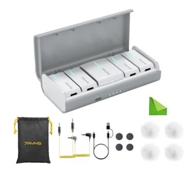 Imagem de Microfone de lapela sem fio 7Ryms iRay DW40 com quatro transmissores Um estojo de carregamento com suporte para AI Denoise, gravação de 48kHz/24 bits para vídeo vlog, entrevista, podcasting-branco