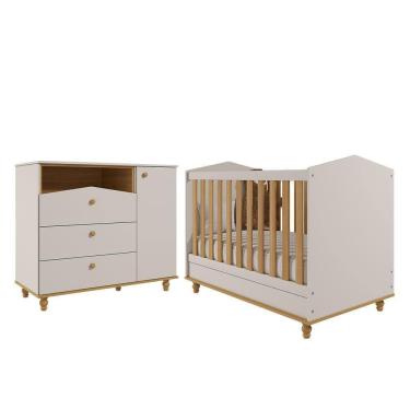 Imagem de Jogo de Quarto Infantil Cômoda Casinha 1 Porta e Berço Americano Mimo - Permóbili Baby