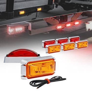 Imagem de 8 peças de luz de marcador de reboque de 2,5" âmbar + LED vermelho com bisel cromado [DOT FMVSS 108] [SAE P2PC] [Montagem de superfície] [IP67] Luzes de marcador à prova d'água para caminhão de reboque