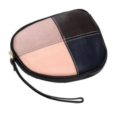 Imagem de Carteira pequena de cor contrastante feminina bolsa de mão de couro genuíno macio carteira de couro, rosa