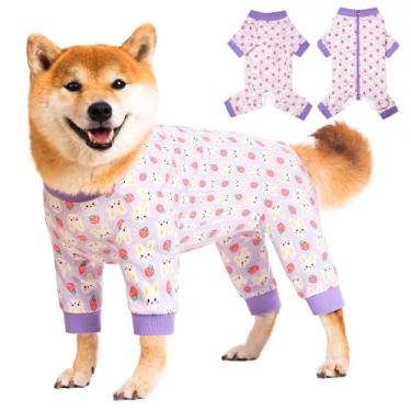 Imagem de Pupsooft Fato de recuperação de cães pequenos, médios e grandes, macacão para animais de estimação após a cirurgia body confortável para cães anti-lamber (Médio, coelho roxo)