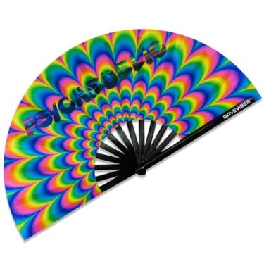 Imagem de Ravevibes Ventilador de mão dobrável grande de 33 cm, ventilador de bambu para festivais, ventiladores dobráveis com brilho UV Edm para rave roupas, acessórios, apresentação, dança, festa para homens