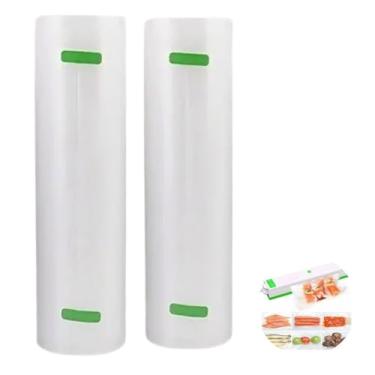 Imagem de 2 Rolos Bobina Ranhuras Gofrado Saco Plástico Descartavel 25 cm para Seladora a Vácuo Armazenar Alimentos