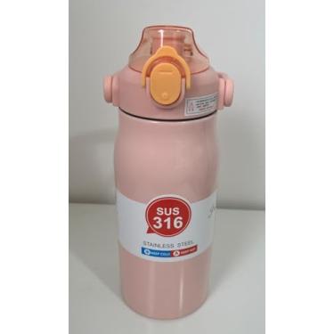 Imagem de Garrafa Térmica em Aço Inox, com Canudo Alça e Trava, Parede Dupla, Esportes Academia - 1L (Rosa)