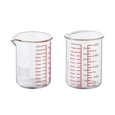 Imagem de Copo medidor de vidro de alto borossilicato - bico em forma de V, copo de medição de vidro de 120 ml para cozinha ou restaurante, fácil de ler (pacote com 2)