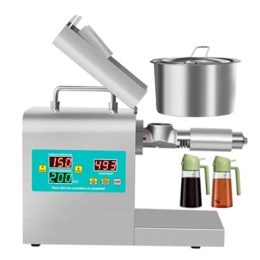 Imagem de Prensa de óleo frio quente em aço inoxidável, máquina extratora, controle de temperatura, processador de alimentos com cilindro de aço inoxidável e 2 frascos de spray de óleo para uso comercial e