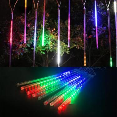 Imagem de Cascata Bastão Snowfall 8 Tubos De Led 50cm Chuva de Meteoros Pisca Pisca Iluminação Decoração Natal (Colorido)