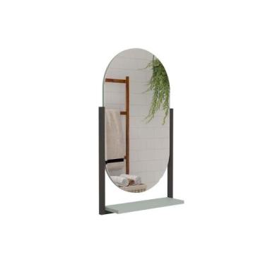 Imagem de Espelho Quarto de Casal Ori Espelheira Parede Oval c/Prateleira Metali
