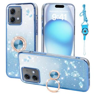 Imagem de Nouxwerx Capa para celular Motorola Moto G84 5G, linda capa rosa macia e fina para meninas e mulheres com alça de suporte de anel capa protetora à prova de choque para Motorola Moto G84 5G (azul)