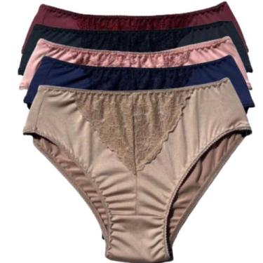 Imagem de Kit 5 Calcinha Feminina Senhora Lingerie Calçola Com Renda Microfibra 