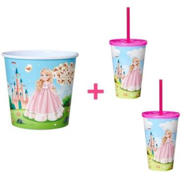 Imagem de Balde de Pipoca 3L + 02 Copo 550ml Com Tampa Reta Canudo - Usual Utili